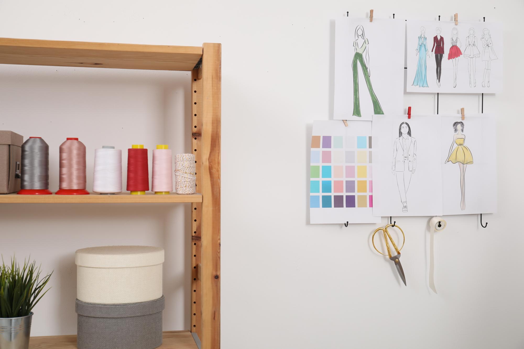 Open studio corner with machine and samples